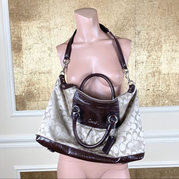 Coach tan canvas & patent leather cross body bag - Picture 9 of 12